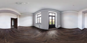 360 Grad Bild eines Zimmers mit dunklem Boden und weißen Wänden - 360 Grad Tour