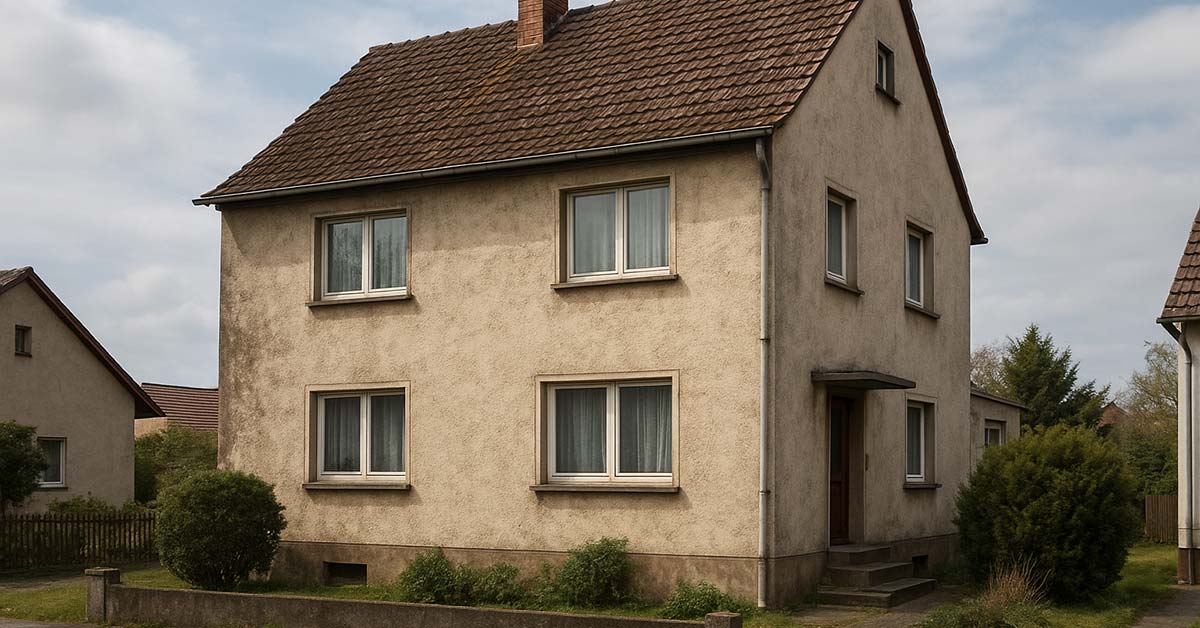 Zweistöckiges Einfamilienhaus aus den 1960er-Jahren mit Putzfassade und Satteldach - Beispiel für eine Bestandsimmobilie als Alternative zum Neubau | Bestandsimmobilie verkaufen
